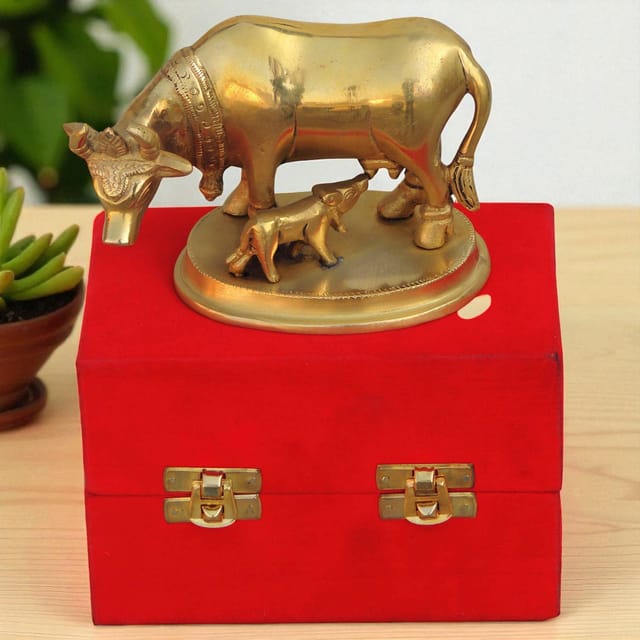 Brass Showpiece Cow Statue - 5.4*3*3.8 inch (BS391 C)