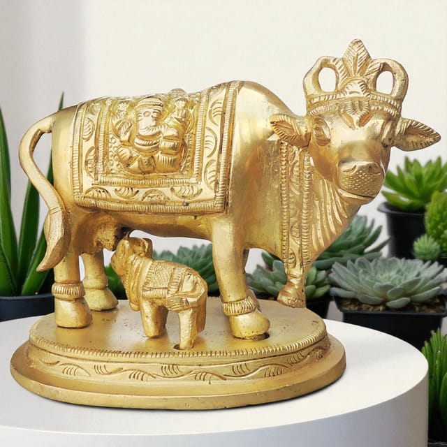 Brass Showpiece Cow With Calf Statue - 4*3*3 inch (BS889 X)