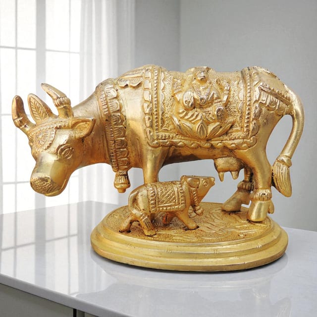 Brass Showpiece Cow with Base Statue - 5*2.8*3 inch (BS889 A)