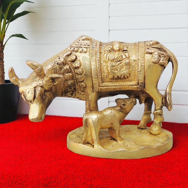 Brass Showpiece Cow with Base Statue - 5*2.5*3.6 inch (BS890 A)