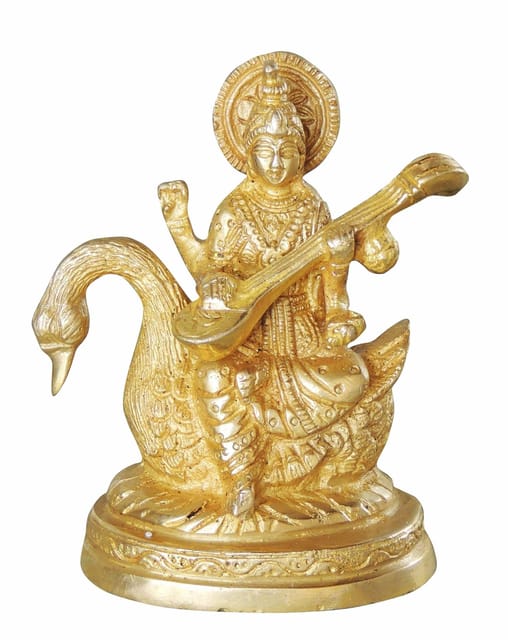 Brass Showpiece Saraswati Ji God Idol Statue  - 3.4*2.5*4.8 inch (BS1042 S)