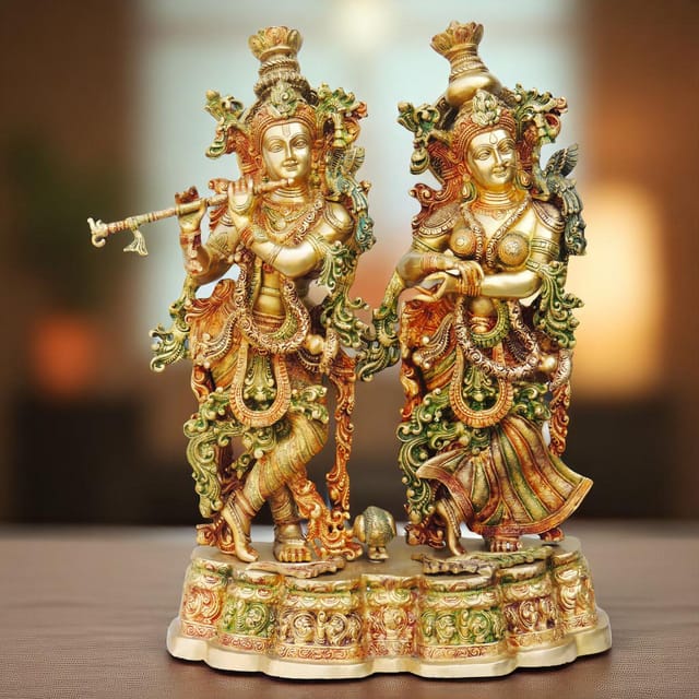 Brass Showpiece Radha Krishna platform God Idol Statue  - 19*12*27 inch (BS689 A)