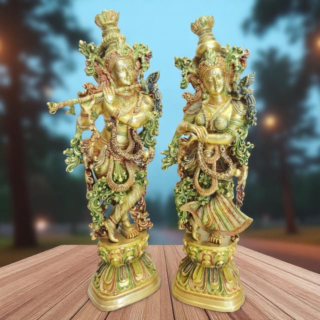 Brass Showpiece Radha Krishna Pair God Idol Statue  - 8.5*6*29 inch (BS073)