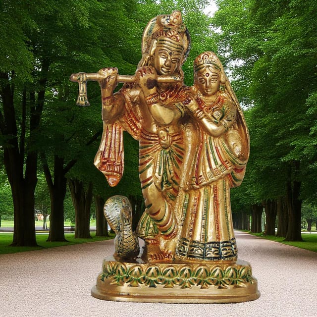 Brass Showpiece Radha Krishna same base God Idol Statue  - 4*1.8*6 inch (BS399 G)