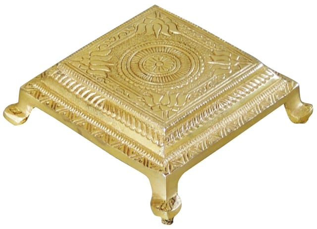 Brass Square Shape Chowki For God Idol Statue - 4*4*1.5 inch (BS1022 C)