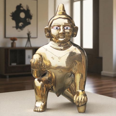 Brass Showpiece Laddu Gopal God Idol Statue  - 11*7.2*13 inch (BS871 G)
