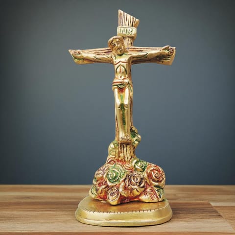 Brass Showpiece Jesus & Cross God Idol Statue  - 4.5*2.5*8 inch (BS971 B)