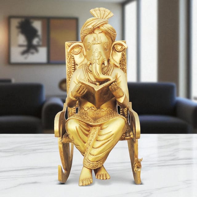 Brass Showpiece Chair Ganesh Statue - 7*11*16 inch (BS1262 E)