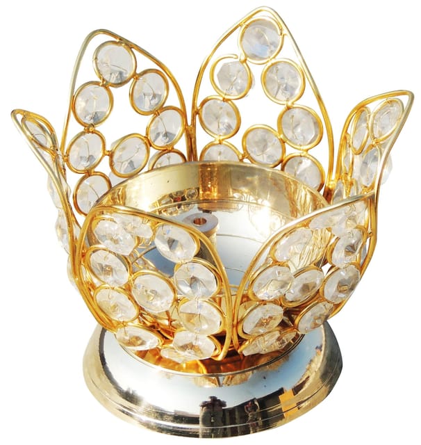 Brass Table Decor Oil Lamp Deepak With Crystal - 5.3*5.3*4.2 inch (Z163 D)