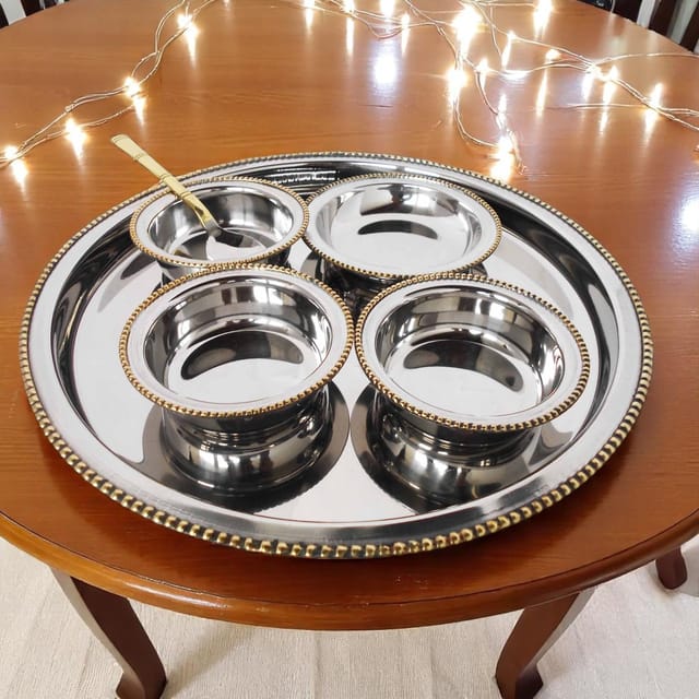 Thali Set 2 Tone Code 702 , 1 Plate, 4 Bowl & 1 Spoon (S060 A)