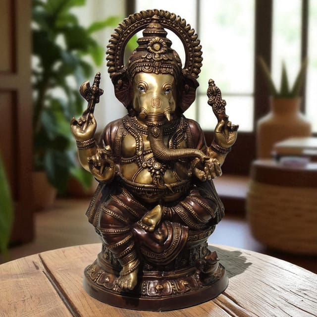 Brass Showpiece Ganesh Ji Antique Statue - 15*10.8*26 Inch (BS587)