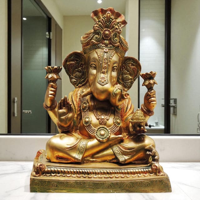 Brass Showpiece Pagdi Ganesh Statue - 15*10*19 Inch (BS406)