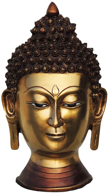 Brass Showpiece Budha Head Statue With Antique Finish - 8.5*7.5*15 Inch (BS581 A)
