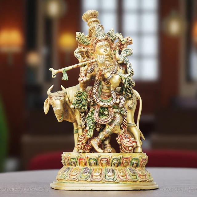 Brass Krishna with Cow Big Idol-8.5*6.8*14.5 (BS690 C)