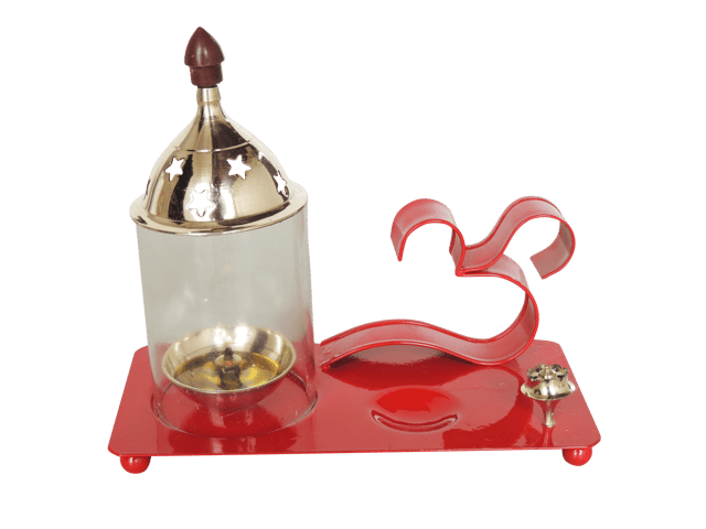Iron & Brass Om Chimney Deepak Red No. 2 -7*3.5*6.5 Inches (Z513 R)
