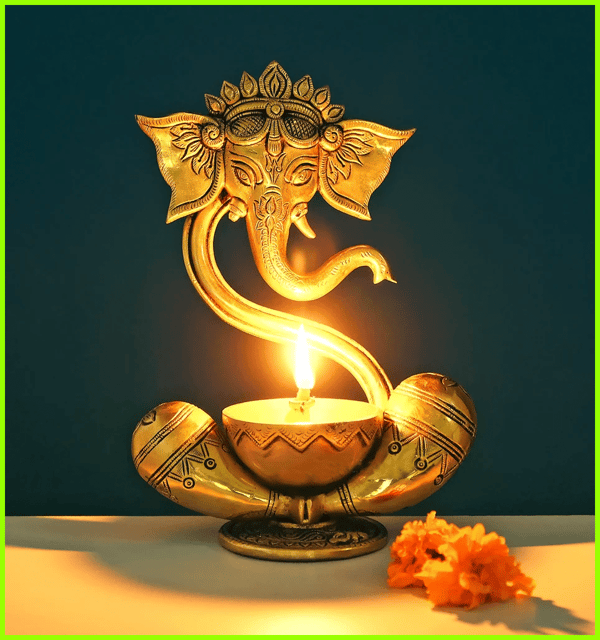 Brass Table Decor Deepak With Ganesh Ji - 6*3.1*8.5 Inch (BS1319 C)