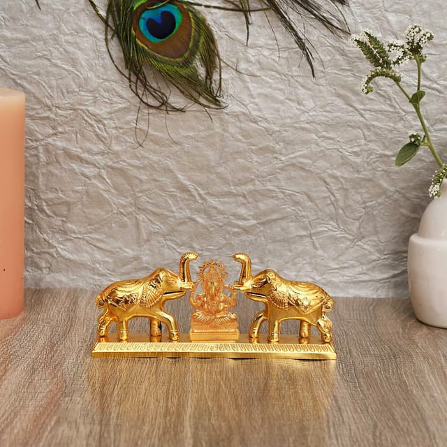 Elegant Elephant Design Sindhur Dibbi with Ganesh Statue  - 6*1.2*2.5 Inch (AS398 G)