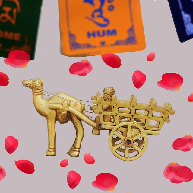 Brass Showpiece Camel Cart Without Roof Statue - 5.11*2.75*2.36 Inch (BS088)