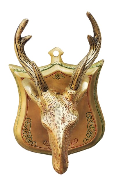 Brass Showpiece Wall Hanging Deer Face Statue - 7.8*5.5*11.7 Inch (BS936 A)