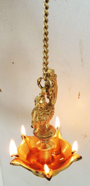 Brass Showpiece Murga Deepak With Chain Statue - 3*3*18.5 Inch (BS900 A)