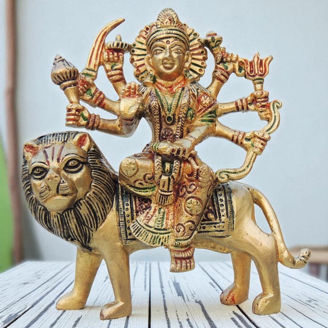 Brass Showpiece Durga Ji Idol Statue - 5*2*5.2 Inch (BS937 P)