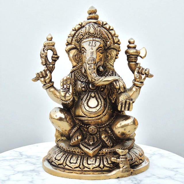 Brass Showpiece Ganesh Ji Statue - 6*4*7.5 Inch (BS1337 G)