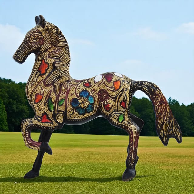 Brass Showpiece Running Horse Statue - 9*3*8.5 Inch (AN063 C)