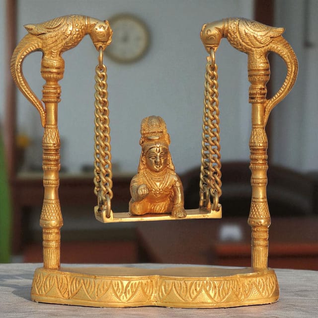 Brass Showpiece Laddu Gopal Jhula Statue - 8*2*8 Inch (BS1289 B)