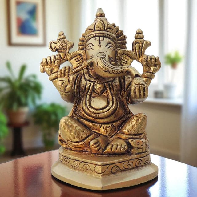 Brass Showpiece Ganesh Ji God Idol Statue - 2.5*2.5*4 Inch (BS1336 G)
