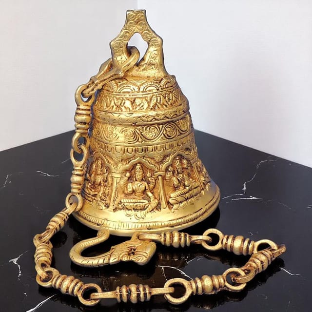Brass Showpiece Bell With Chain God Idol Statue - 5.5*5.5*7 Inch (BS1372 C)