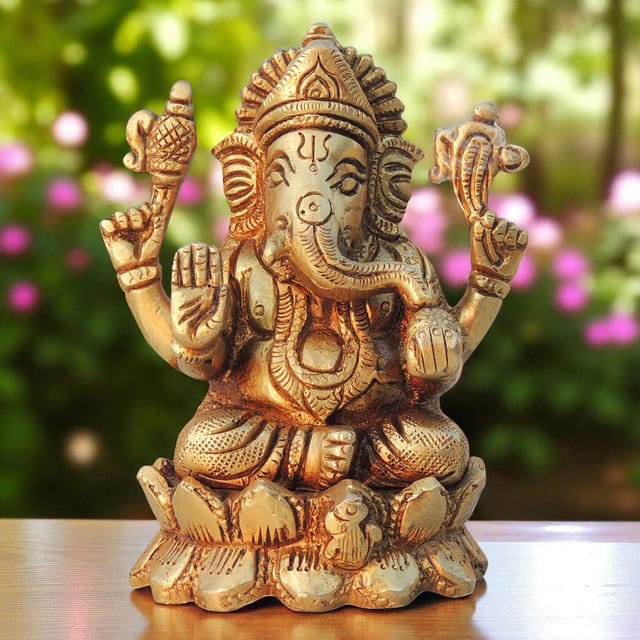Brass Showpiece Ganesh Ji God Idol Statue - 3*2*4 Inch (BS1426 G)