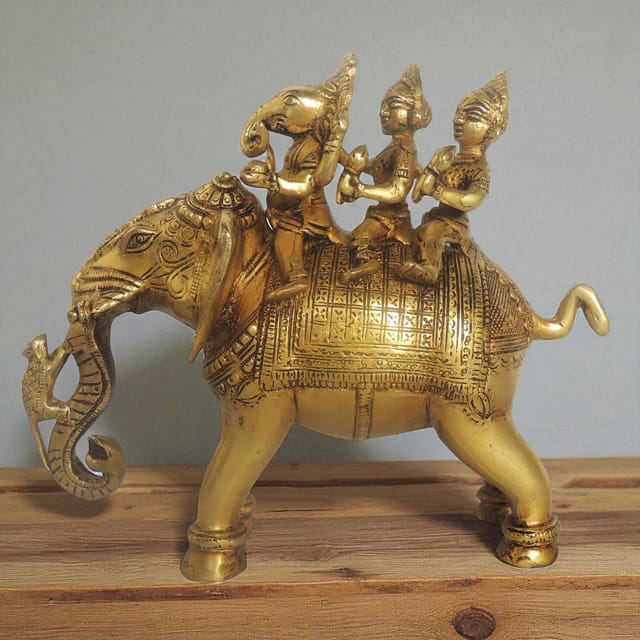 Brass Showpiece Elephant Ganesh God Idol Statue - 9*4*7.5 Inch (BS1396 C )