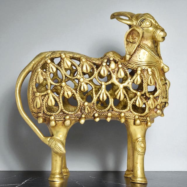 Brass Showpiece Cow & Caf Statue - 4.5*2.5*8 Inch (BS1513 A)