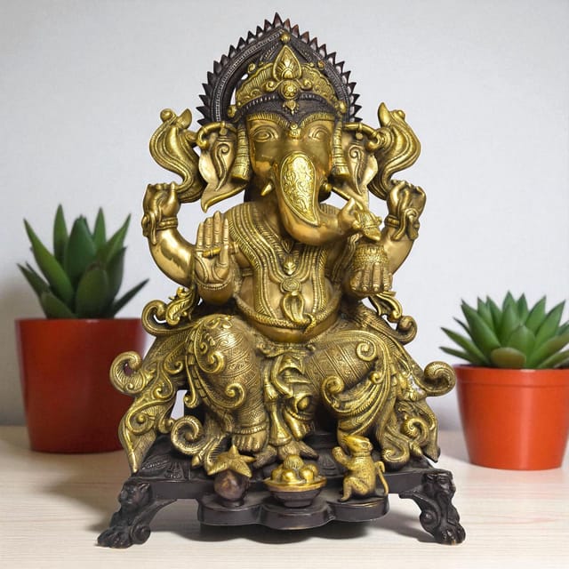 Brass Showpiece Ganesh Ji God Idol Statue - 14*11*18 Inch (BS1508 C)