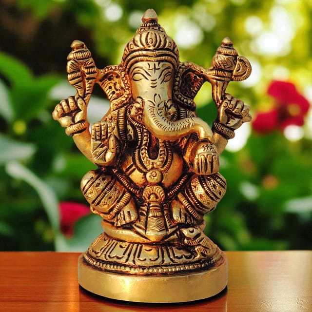 Brass Showpiece Ganesh Ji God Idol Statue - 2.5*2*3.5 Inch (BS1461 G)