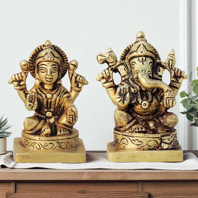 Brass Showpiece Laxmi Ganesh Statue- 2*1.5*3 Inch (BS1453)