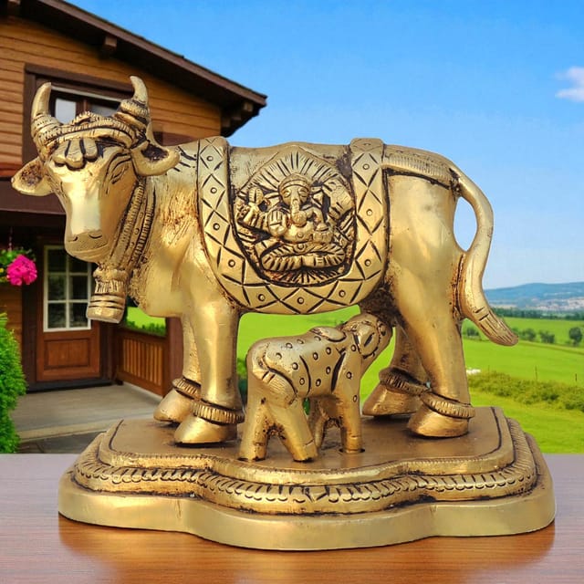 Brass Showpiece Cow with Calf LG statue  - 5.3*3.6*4.6 Inch (BS1442 C)