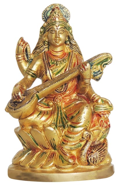 Brass Showpiece Saraswati God Idol Statue-3.5*2*6 Inch (BS1413 C)