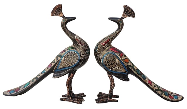 Brass Home Decor Showpiece Peacock Pair Statue - 8.5*2.6*9.2 Inch (AN250 B)