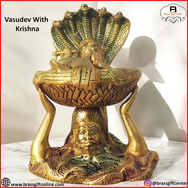 Brass Vasudev with Krishna Crossing River statue Idol - 5*4.5*6.2 Inch (BS1576 C)
