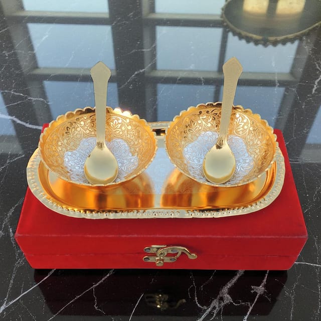 Decorative Aluminium 2 Bowl Set With Velvet Box -3.5*3.5*1.5 Inch (AT033 B)