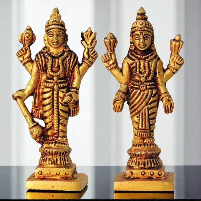 Brass Showpiece Vishnu & Laxmi Pair God Idol statue - 1*1*2.5 Inch (BS1459)