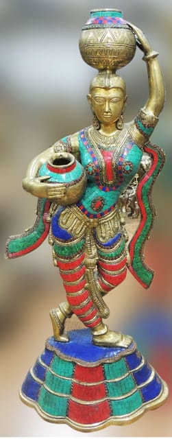 Brass Showpiece Lady With Matka Statue - 14.5*9*35 Inch (BS1564 A)
