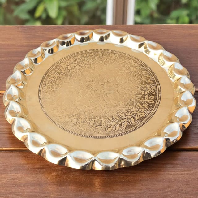 Brass Plate With Flower Design - 11*11*0.5 Inch (Z587 D)