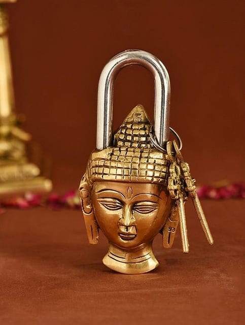 Brass Showpiece & Working Buddha Shape Lock - 2.7*1.5*7 Inch (BS1486 F)