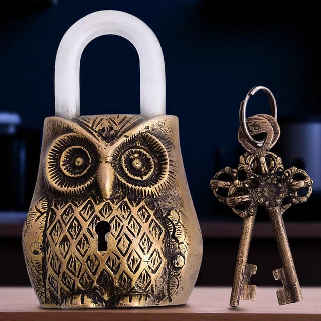 Brass Showpiece & Working Owl Shape Lock - 2.7*1.5*4.5 Inch (BS1486 B)