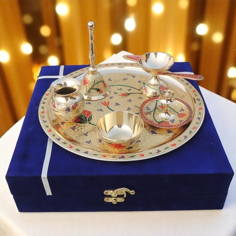 Brass Puja Thali Set  With Valvet Box  (B296 C)
