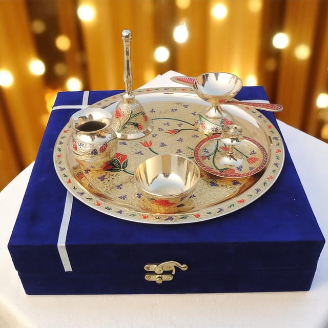 Brass Puja Thali Set  With Valvet Box  (B296 C)