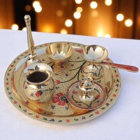 Brass Puja Thali Set  With Valvet Box  (B296 B)