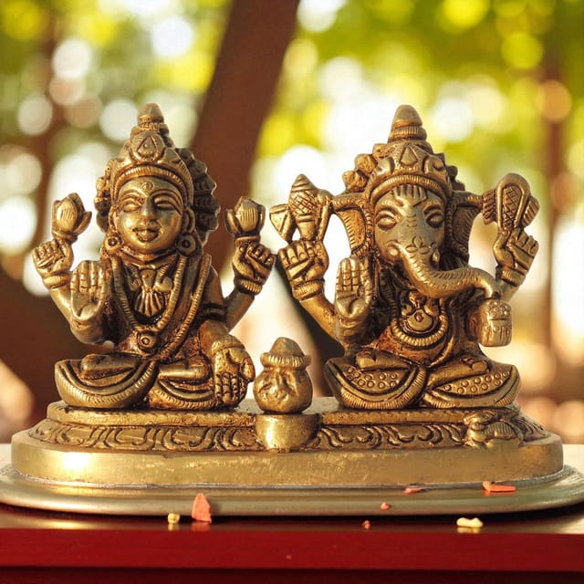 Brass Showpiece Laxmi Ganesh God Idol Statue - 5*2*3.5 Inch (BS1615 C)